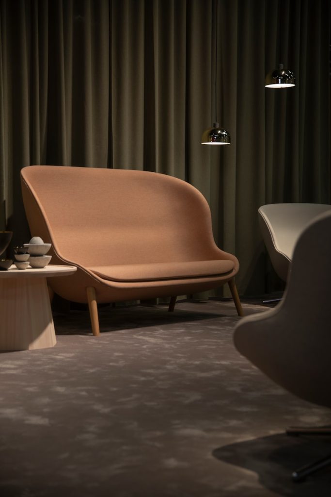 vacant brown fabric sofa